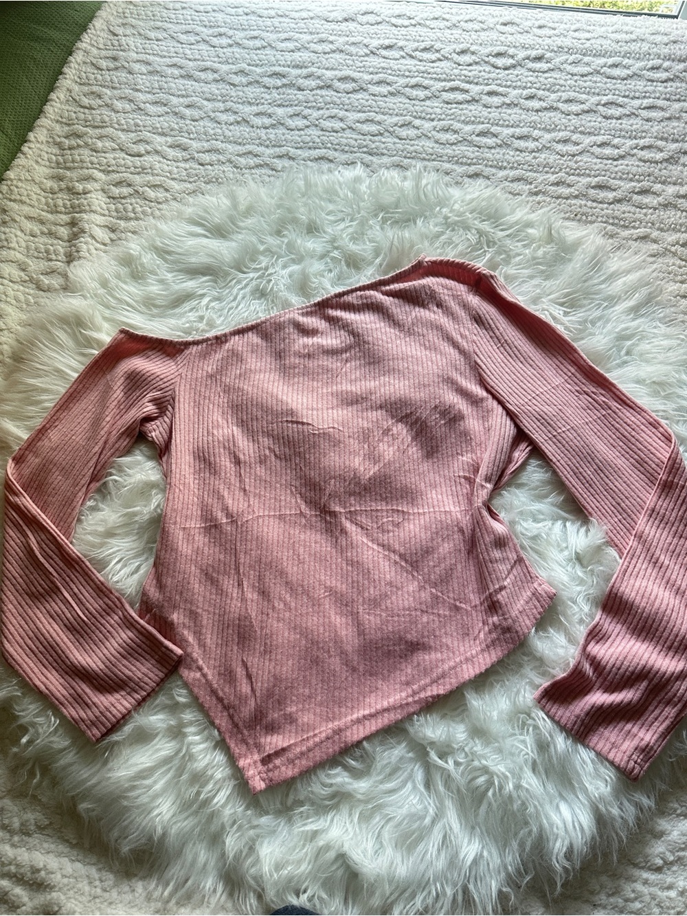 Women's Ribbed Off-Shoulder Top -  Pink